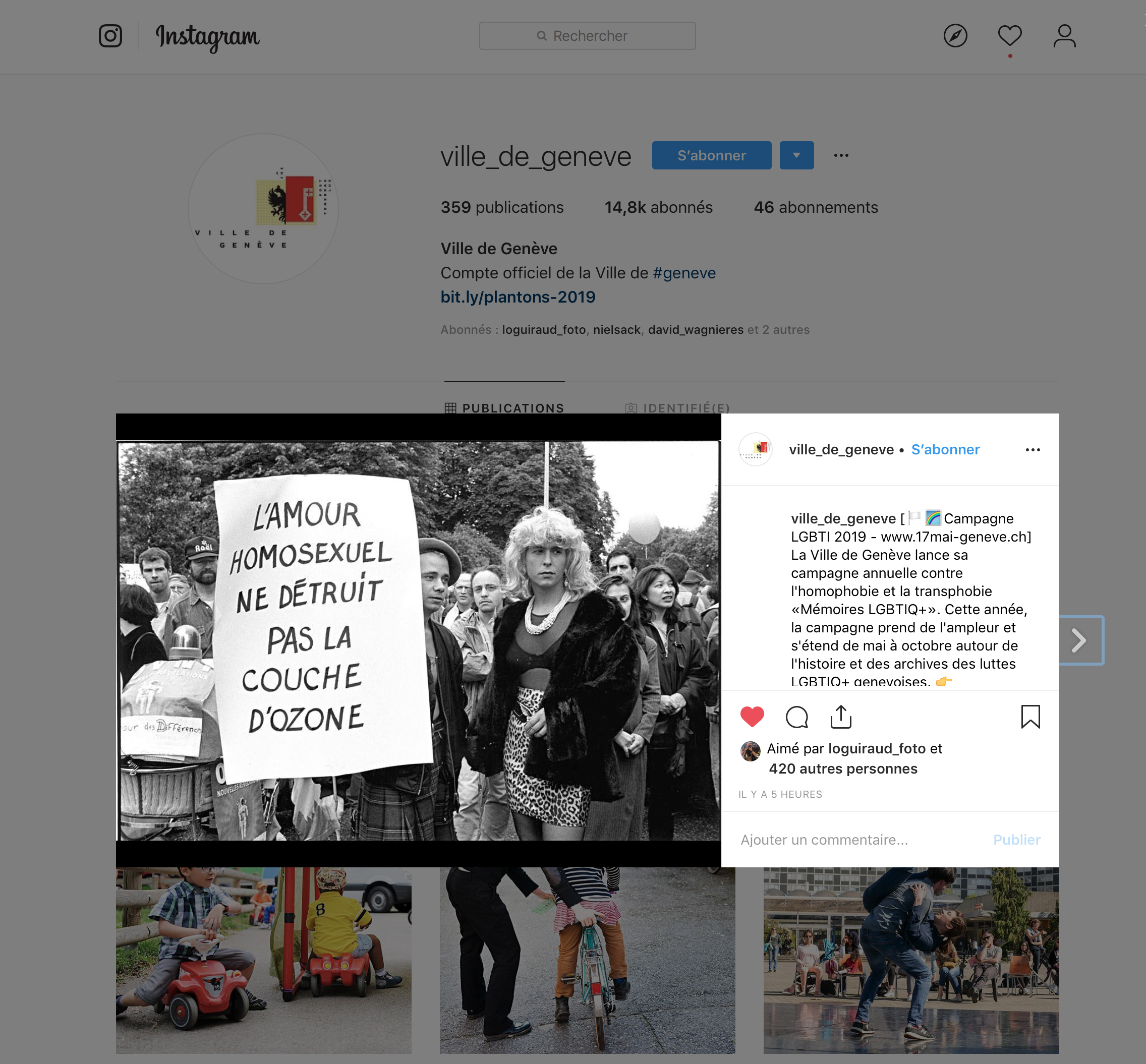 Vile de Genève. Instagram. Campagne LGBTI 2019 .(click image to enlarge)
